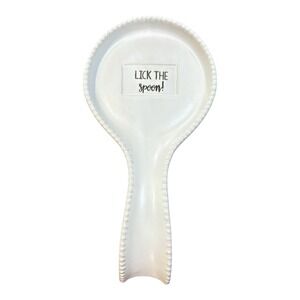 Lick The Spoon! Spoon Rest Kitchen Utensil Holder White Ceramic‎ Funny 10"x5"
